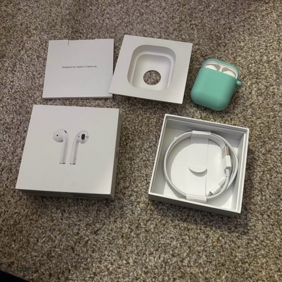 Apple Other - Apple Earbuds with Light Green Case